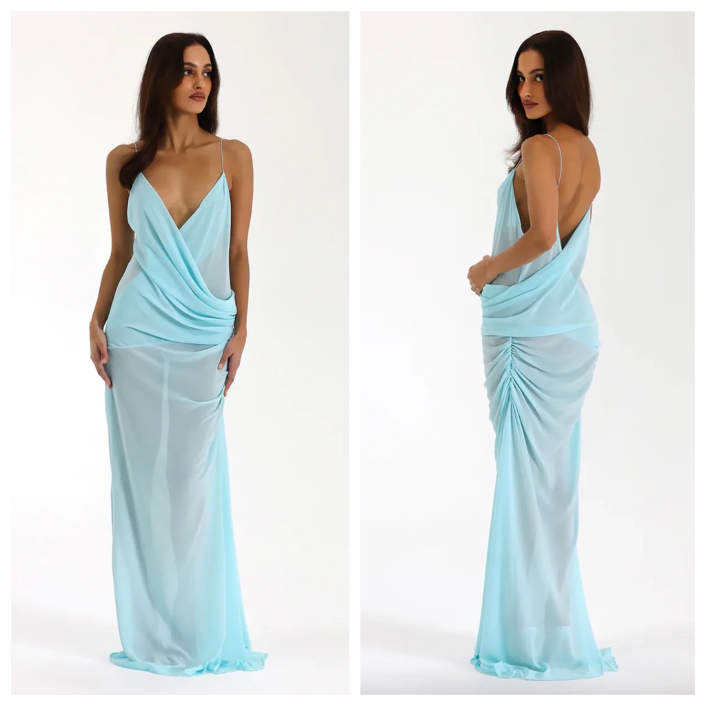 New Natalie Rolt Magnolia Gown (Sz 1) Draped Maxi Slip Dress Espresso Brown — image 4 of 8